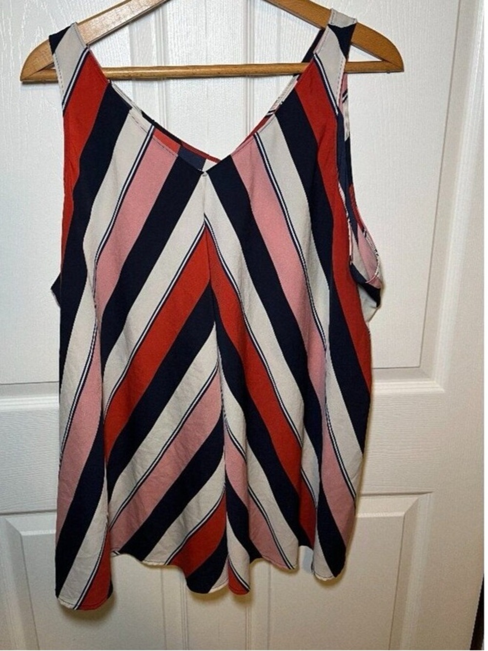 Lane Bryant Diagonal Stripe V-Neck Tank Top - Red, Pink, Navy, White